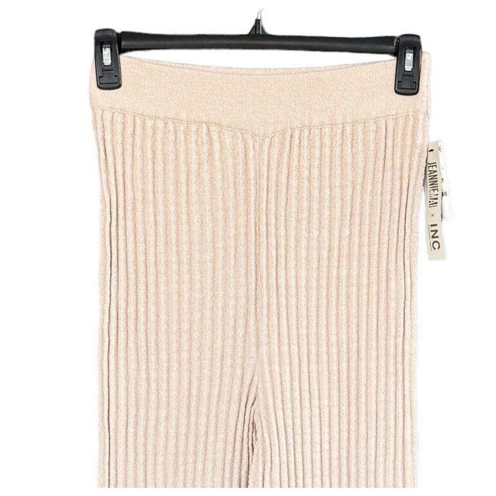 INC Jeannie Mai Medium Flared Sweater Pants Ribbed Stretch Oatmeal Beige New - Picture 2 of 6